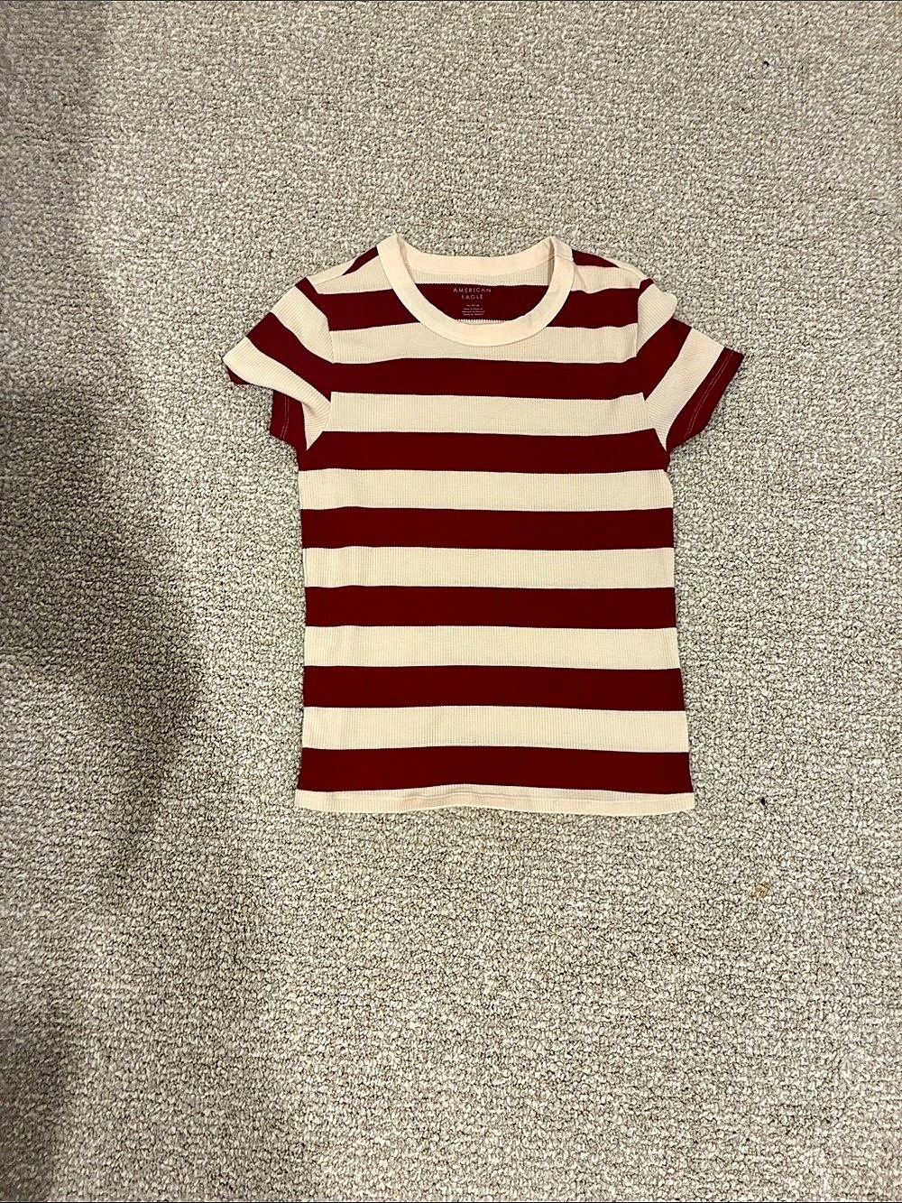 American Eagle Striped Short Sleeve Tee in Red & Cream